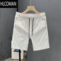 HLCOMAN男士夏季薄款速干条纹短裤韩版潮流潮牌修身五分沙滩大裤衩男外穿