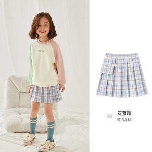 [1件3折价:43.5]moomoo童装亲子款女童裙装春秋秋新款百褶裙女中童格子JK半裙