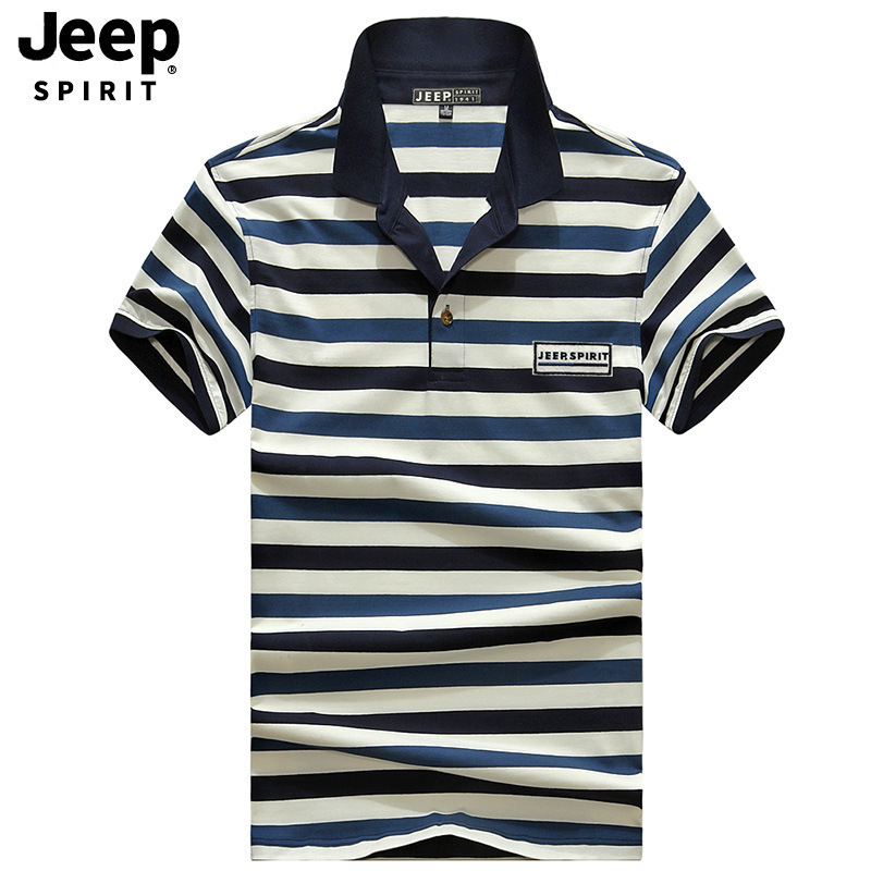 jeep spirit吉普男士夏装短袖套头polo衫宽松夏季条纹商务休闲t恤半袖