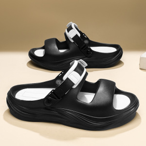 5.0踩屎感套脚鱼嘴一字厚底增高夏季凉拖鞋大码EVA情侣款拖鞋