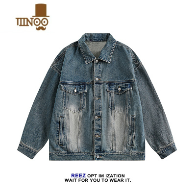 YANXUREEZ[店主穿搭]美式潮牌牛仔外套男复古做旧宽松帅气夹克