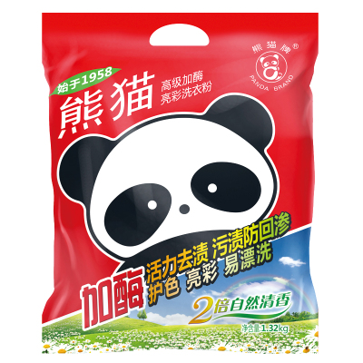 金鱼熊猫加酶洗衣粉1.32kg*2袋去渍家庭装儿童衣物适用三重洁净力强力去油渍污渍低泡易漂洗