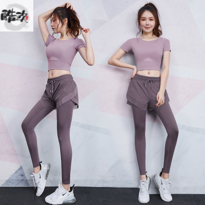 专注品质-瑜伽服女专业高端时尚夏季天短袖性感显瘦网红跑步健身房运动套装健身套装娇卡朵