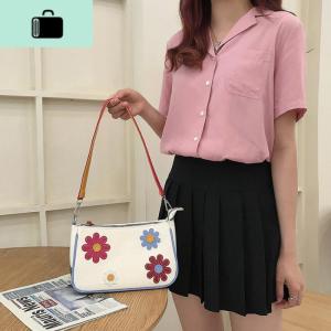 泫雅风小众斜挎腋下包撞色复古花朵中古包可爱帆布简约法棍包包女NEW LAKE 米白色(收藏送斜跨带)女士单肩包 米白色（收藏送斜跨带）