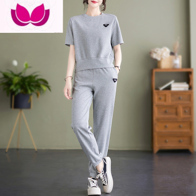 七斓运动服套装女夏2023新款大码宽松时尚短袖休闲跑步洋气套