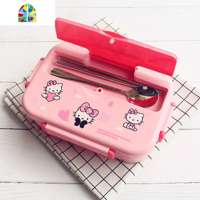 分隔三格食堂304不锈钢打饭盒可爱女小学生专用儿童防烫便当餐盒 FENGHOU [3格款]叮当+餐具