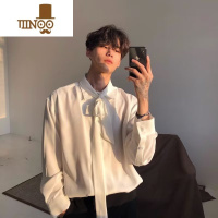 YANXU发型师设计师衬衫男ins日系痞帅领带设计感韩版潮流长袖衬衣外套