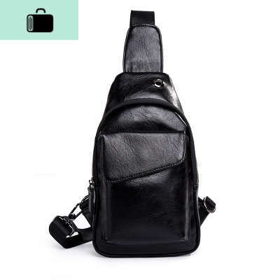 潮流时尚潮男休闲街头皮质胸包韩版小包简约户外单肩包斜跨手机包NEW LAKE 黑色胸包男士单肩包