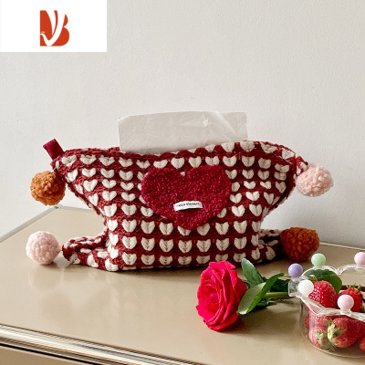 三维工匠SOFTHOME可爱爱心毛绒针织纸巾套车载纸巾盒卧室可悬挂布艺抽纸盒 红心纸巾袋(适合大号抽纸)