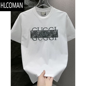HLCOMAN刺绣字母T恤短袖男士夏季新款休闲潮流修身欧货青年痞帅打底半袖