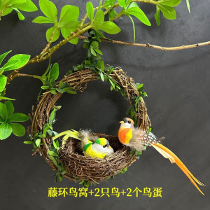 维诺亚可爱仿真小鸟羽毛超真彩色鸟窝摆件植物花园园林盆景幼儿园装饰品
