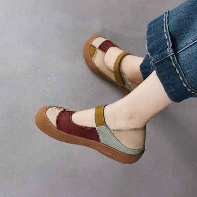 2026春新款复古文艺小众拼色真皮女鞋头层牛皮低跟丑萌玛丽珍单鞋