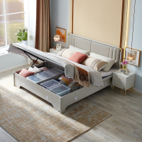 全友家居现代轻奢储物双人床 软靠包欧皮实木框架大床 置物收纳卧室家具高箱床