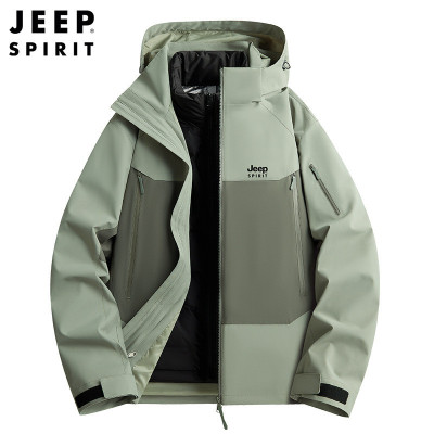 JEEP秋冬新款男士户外登山衣两件套时尚男潮羽绒服内胆冲锋外套