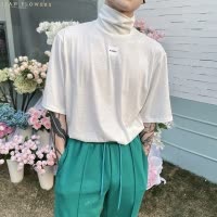SUNTEK爱穿帮]春款 可以搭各种外套的高领打底衫短袖宽松T恤男5分袖T恤