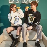 [1折价42.9元叠加优惠券]唐狮春装新款情侣装情侣卫衣男女圆领套头衫趣味外套潮酷in