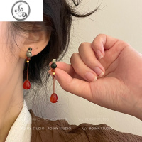 JiMi原创长款红色水滴耳环2023年新款潮独特小众新中式复古耳钉耳饰女