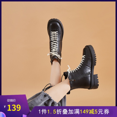 送黑色鞋带一副-达芙妮2021年新款时尚靴子202005509
