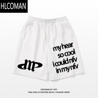 HLCOMAN街头风创意字母印花抽绳运动裤2024夏季设计感百搭五分休闲短裤男