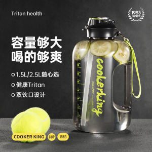 炊大皇高颜值带吸管提环大容量简约户外便携提手水杯随行杯塑料杯顿顿桶双饮口男女生户外运动防摔耐用SX15A1