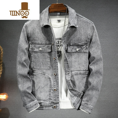 YANXU2023新款牛仔夹克男宽松潮牌时尚百搭休闲潮流工装外套上衣服
