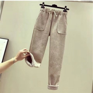 仿羊羔绒加厚套装女秋冬新刺绣卫衣女+毛呢阔腿裤女两件套