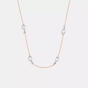 COACH女士闪钻雕花链条项链可调节长度多圈百搭礼物 Gold/Silver