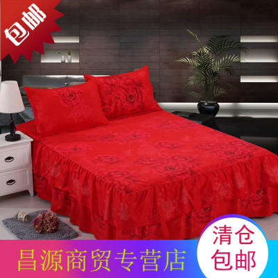 结婚庆大红色床裙单件床罩1.5m1.8米三四件套防滑床垫套双