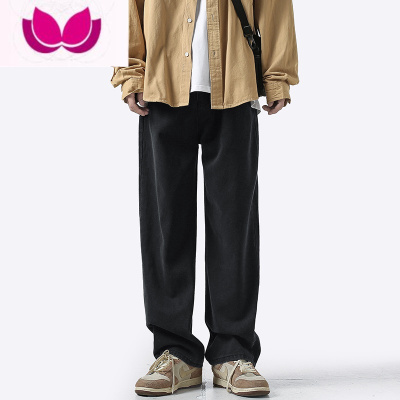 七斓黄泥染牛仔裤男春季ins潮流宽松加绒直筒裤美式潮牌百搭阔腿裤子