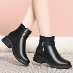 年新款妈妈鞋秋冬女鞋软底粗跟短靴加绒保暖棉鞋_228