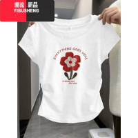 YIBUSHENG2024新款正肩t恤短袖女纯欲小众褶皱卡腰显瘦半袖圆领上衣