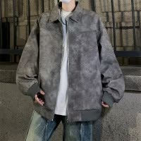 皮衣男美式复古外套男春秋季新款PU皮翻领夹克美拉德棕色麂皮夹克