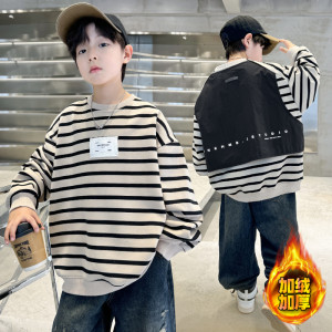 男童加绒卫衣秋冬款新款加厚大男孩冬装儿童装冬季假两件上衣