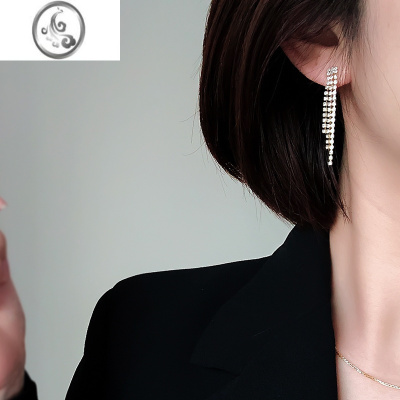 JiMi长款流苏蚊香盘耳夹无耳洞女假显脸小无痛耳饰夹款法式气质链条