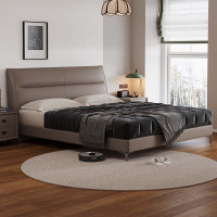 [苏宁专属]海岸线高脚实木现代极简真皮双人软靠包主卧次卧室真皮床