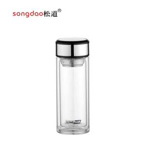 松道 玻璃杯 双层玻璃杯双层玻璃水杯带盖耐高温茶水分离便携旅行杯泡茶杯SD199系列亮色360ML