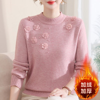 中老年女装半高领针织一体绒毛衣妈妈冬装加绒保暖洋气加厚打底衫