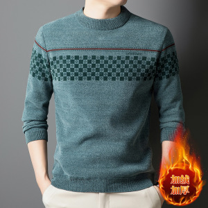 男式加绒上衣中年男士加厚打底衫圆领一体绒毛衣雪貂针织衫男装_36827