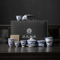 苏氏陶瓷(SUSHI CERAMICS)柴窑青花描金鱼藻纹三才盖碗茶具套装非遗苏爱珍老师作品