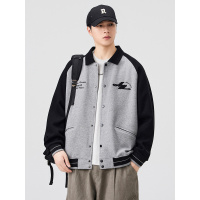 |美式早秋季设计高级感开衫卫衣外套版拼接翻领字母印花款