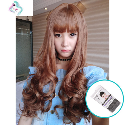 假发女长卷发空气刘海蓬松梨花头浪中分头皮逼真整顶假发套你那么美奶奶灰+护理五件套