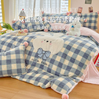 加厚绵羊牛奶绒床单四件套贴布绣毛球被罩床笠三件套秋冬床上用品