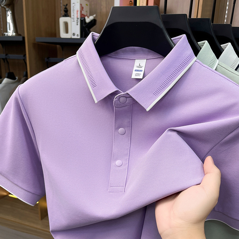桑蚕丝男士polo衫2026夏季新款翻领简约休闲纯色透气T恤短袖男