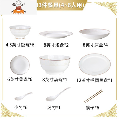 碗碟套装家用欧式景德镇金边骨瓷碗现代轻奢餐具韩式盘子碗筷组合 敬平 艾丽丝33件套(4-6人适用