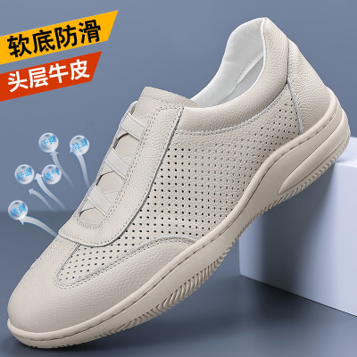 头层牛皮夏季透气男士凉鞋真皮镂空男款一脚蹬休闲鞋皮鞋男鞋鞋子