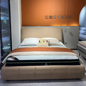 科朔真皮床现代简约皮床工厂展厅实拍轻奢风网红床L353#