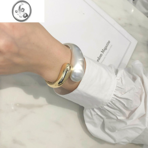 JiMi新款欧美流行简约冷淡风双头双色拼接开口合金弹簧宽手镯女配饰品 均色