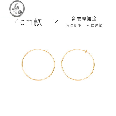 JiMi耳圈925银银个性大耳环欧美金色圆环耳夹无耳洞素圈耳饰女