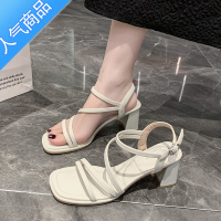 SUNTEK舒适百搭细带粗跟时装凉鞋女23夏季新款外穿配裙子显瘦气质高跟鞋