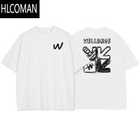 HLCOMAN后背涂鸦印花短袖t恤男生潮牌夏季美式青少年高中生白色上衣